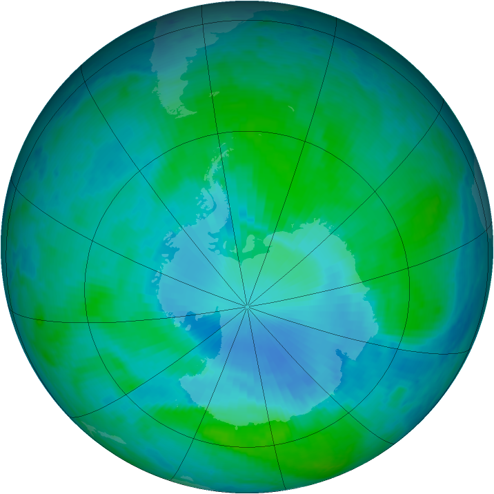 Antarctic ozone map for 11 January 2000